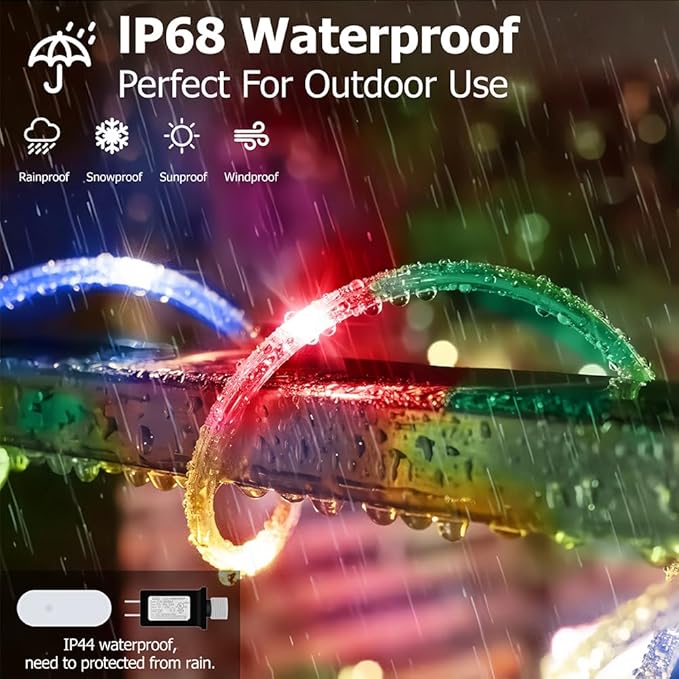200ft Outdoor LED Rope Lights, IP68 Waterproof 25 Color Changing String Lights, Red White Blue for 4th of July Patriotic Decorations, Warm White & RGB Twinkle Fairy Light for Christmas Indoor Outside