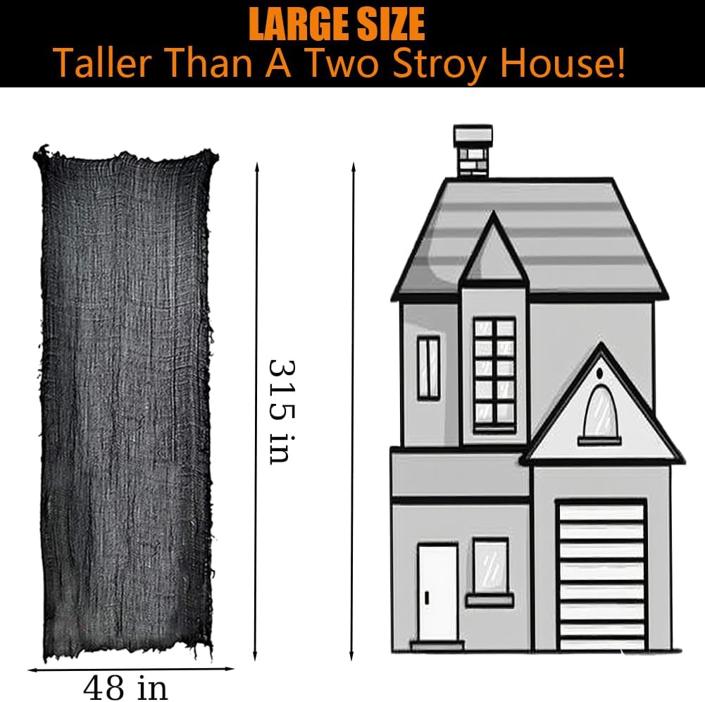 (Large Size 48 x 315 inch) Halloween Creepy Cloth - Spooky Giant Cheese Cloth Tapestry for Outdoor Yard Home Wall Decor Halloween Party Supplies & Decorations - Black