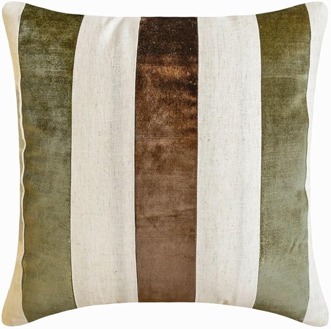 The HomeCentric Decorative Pillows Cover Brown Pack of 2, 18"x18" (45x45 cm) Velvet Striped and Linen Outdoor Furniture Cushion Cover, Patchwork Modern Cushion Cover Style - Velvet Band Earthy