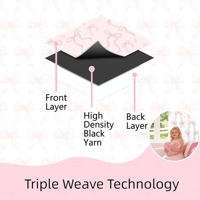 Feelyou Bow Room Darkening Blackout Curtain Boys Girls (2 Panels, 52 x 63 Inch) Pink Girls Bow Curtains for Bedroom Living Room Cute Bowknot Blackout Curtains Kawaii Window Treatments