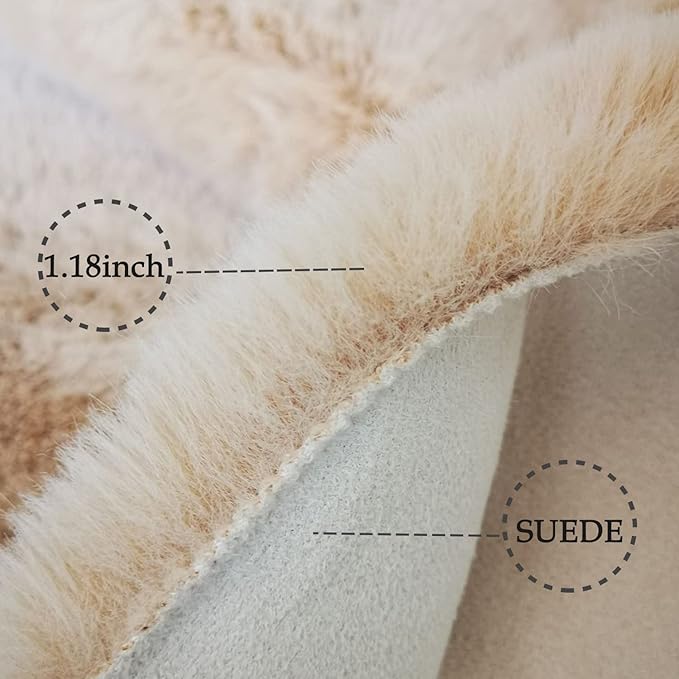Ghouse Ultra Soft Faux Rabbit Fur Rug 2x3, Machine Washable Area Rugs for Bedroom Fluffy Rugs for Living Room, no-Shedding Carpet Sheepskin Rug Light Brown Beige
