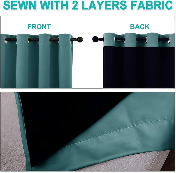 NICETOWN Sea Teal Full Shade Curtain Panels, Pair of Thermal Insulated & Energy Efficiency Blackout Drapes for Living Room Windows, Lined Silky Performance Window Dressing (37" Wide x 84" Long, Gray)