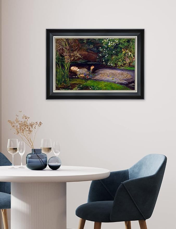 DECORARTS - Ophelia by John Everett Millais. Classical Style Solid Wood Framed, Giclee Prints Professionally Framed for Home and Office Decor. Ready to Hang. Total Size w/Frame: 21.25x15.25