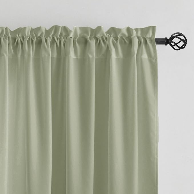 Anmao Non-See-Through Sage Green Privacy Semi Sheer Curtains for Living Room 63 Inch Length 2 Panels Set, Light Filtering that Let Light in Rod Pocket Window Drapes for Bedroom, 52W x 63L, Sage