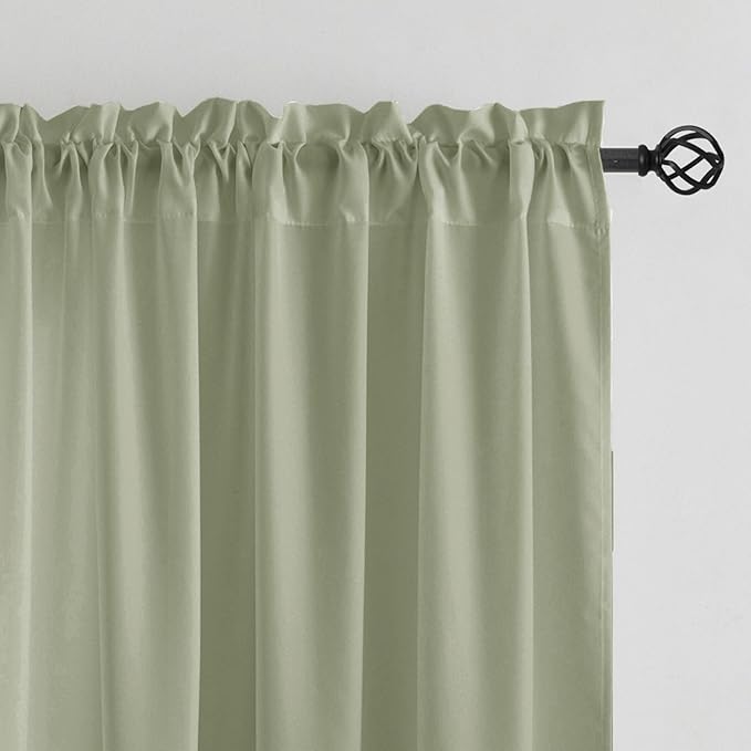 Anmao Non-See-Through Sage Green Privacy Semi Sheer Curtains for Living Room 90 Inch Length 2 Panels Set, Light Filtering That Let Light in Rod Pocket Window Drapes for Bedroom, 52W x 90L, Sage