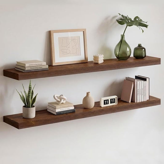 Homeforia Classic Walnut 42 inch Floating Shelf, High End Solid Real Wood Small 42inch Floating Shelves for Wall Mounted, 42in Floating Shelves, Heavy Duty Bracket, 42 X 6.5 X 1.75 inches, Set of 2