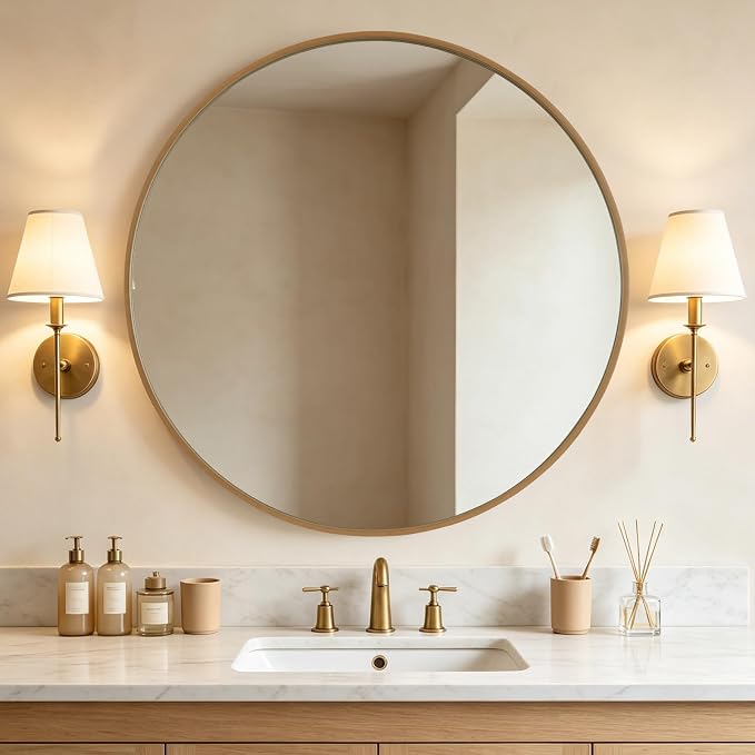 WallBeyond Round Wood Mirror, 40" Round Modern Decoration Large Circle Wall Mirror for Bathroom Living Room Bedroom Entryway, Natural