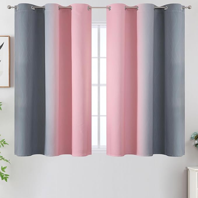 Estelar Textiler Pink and Grey Blackout Curtains 54 Inch Length, Light Blocking Gradient Drapes for Bedroom, Room Darkening Thermal Insulated Grommet Ombre Curtains for Bathroom,42Wx54L,2 Panels