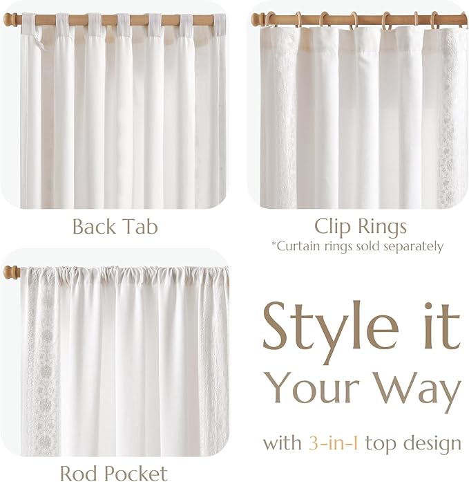 jinchan Weslie White Linen Curtains for Living Room Vintage Floral Farmhouse Curtains 108 Inches Long Boho Lined Linen Drapes for Bedroom Embroidered Extra Long Drapes Off White 2 Panels
