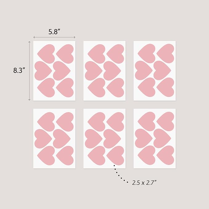 Removable Wall Decals for Kids Room – Peel and Stick Wall Stickers for Girls & Boys Bedroom, Playroom & Nursery – Easy to Apply Wall Decor - Pink Hearts