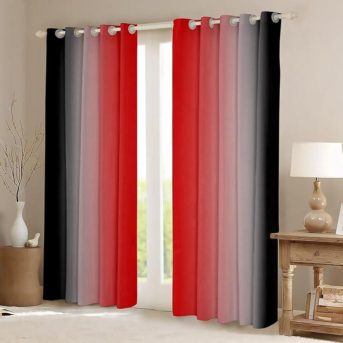 jejeloiu Red Darkening Drapes (2 Panels, 38 x 54 Inch) Ombre Black Curtains for Bedroom Living Room for Kids Decor Gradient Style Blackout Curtains Abstract Window Treatments