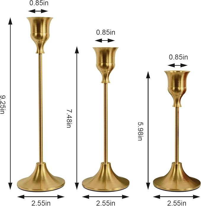 NLBTW Brass Gold Candlestick Holders Taper Candle Holders, Set of 3 Vintage Candle Sticks Holder Decor Used as Fireplace Mantel or Table Centerpieces for Wedding, Dinning, Party