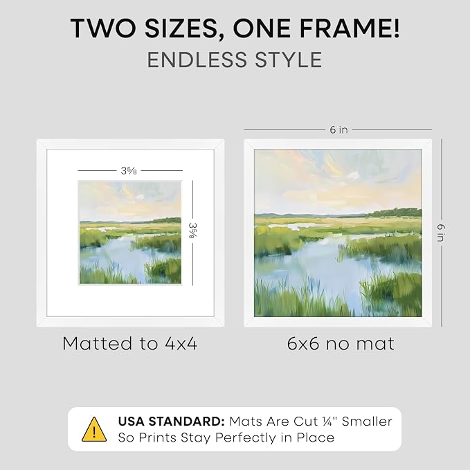 Homeforia 6x6 Picture Frame White, High End Metal 6 x 6 Square Photo Frames with Mat 4 by 4, 6x6 Poster Frame Matted to 4x4 inches Print, 6by6 Wall or Tabletop Frame, Tempered Glass, Wall Kit, Set of 1