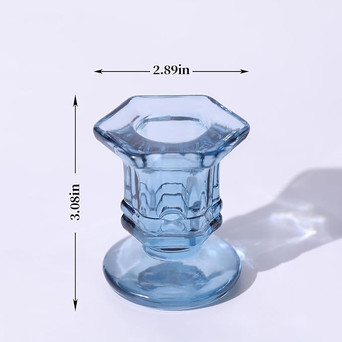 Lanttu 12 Pcs Blue Candlestick Holders Bulk, Glass Candle Holders Set | Crystal Taper Candle Holder for Wedding, Table Centerpiece, Home Decoration