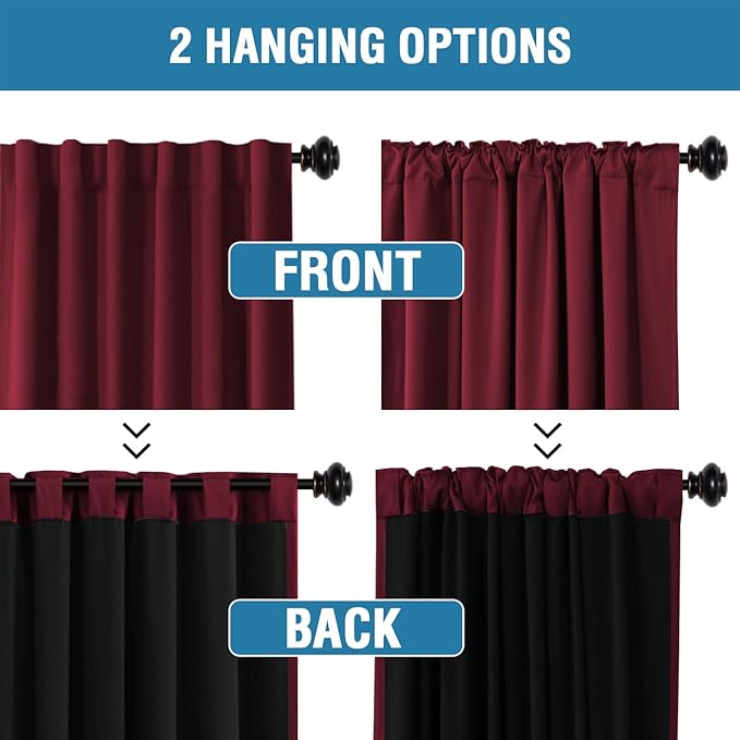 H.VERSAILTEX 100% Blackout Curtains for Bedroom with Black Liner Full Room Darkening Curtains 96 Inches Long Thermal Insulated Back Tab/Rod Pocket Window Drapes for Living Room, 2 Panels, Burgundy