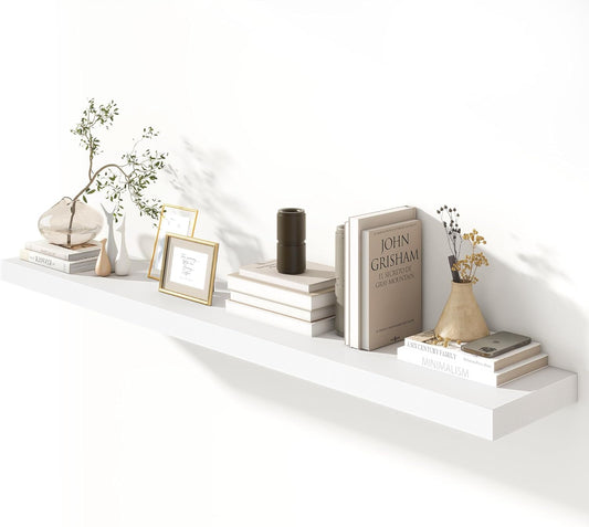 White Floating Shelves for Wall - 72 Inch Wide x 12 Inch Deep Wall Shelves Set of 1 - Rustic White Wood Shelves for Living Room, Bathroom, Laundry Room, Bedroom, Kitchen, Home Office