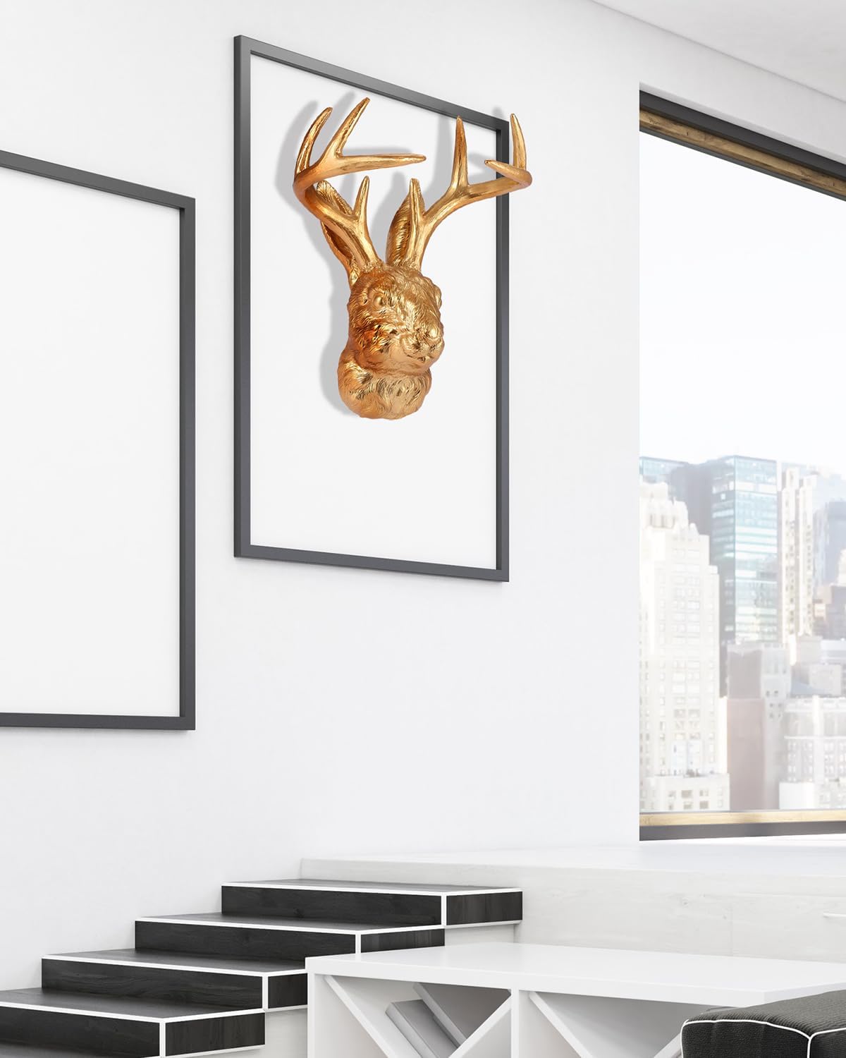 Pumdut Jackalope Wall Mount - Stunning Animal Head Wall Mount with Deer Antlers Decor - Gold Wall Decor for Home or Office, Elegant Deer Head Wall Sculptures