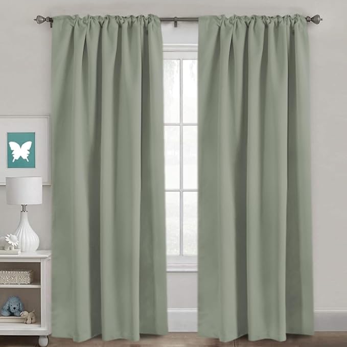 H.VERSAILTEX Back Tab Sage Green Curtains 90 Inch Long for Living Room, Rod Pocket Room Darkening Thermal Insulated Blackout Curtains, 52 x 90 Inch, Light Sage, 2 Panels