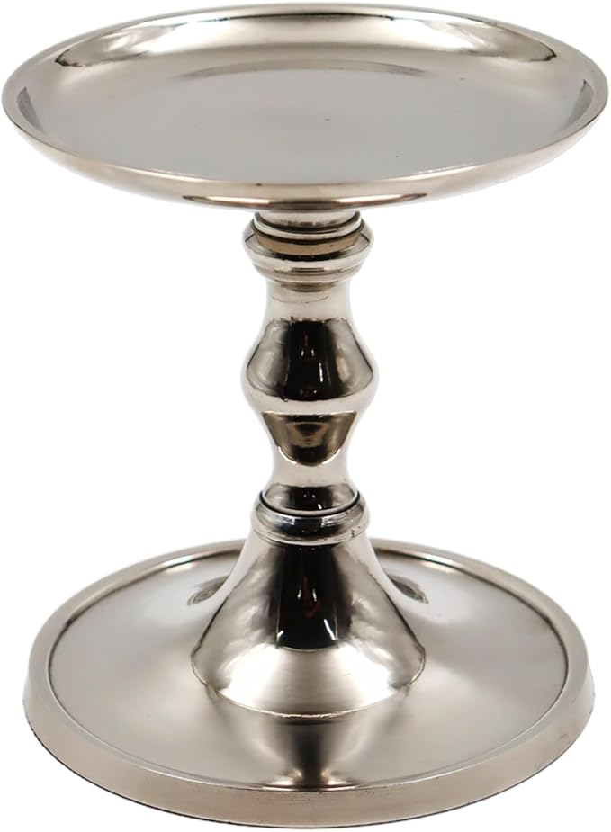 Hosley Aluminum Metal Decorative Pillar Candle Holder Silver Finish for Candles or Display, 5Inch High - Ideal for Weddings, Parties, Events, Home Decor, Gifts, Elegant
