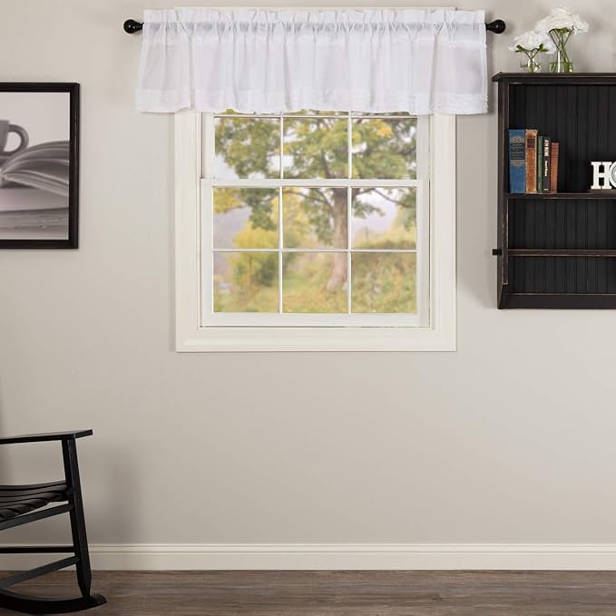 VHC Brands Farmhouse 16"x90" Valance White Rod Pocket Kitchen Window Curtains