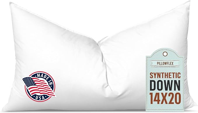 Pillowflex Synthetic Down Pillow Insert - 14x20 Down Alternative Pillow, Ultra Soft, Small Rectangle, Lumbar, Travel, Neck, Sleeping Pillow - 1 Decorative Pillow Form