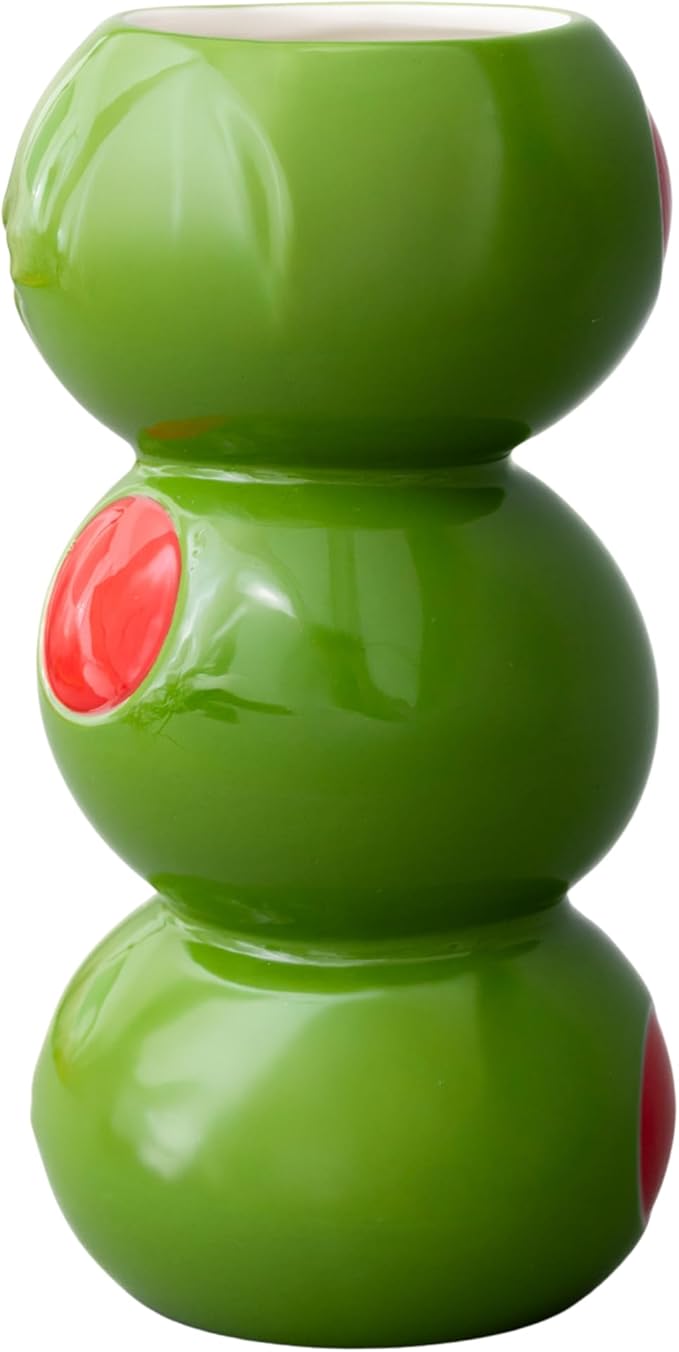 ban.do Novelty Ceramic Vase, Stacked Olives | Unique Decorative Vase, Nostalgic Green Martini Olives Vintage Decor for Home, Kitchen or Bar Cart
