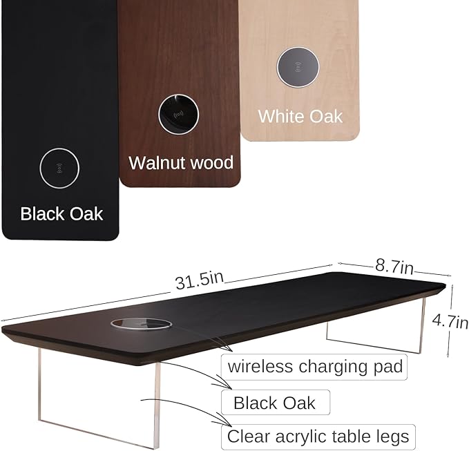 SUIBIAN Black Monitor Stand Riser with Wireless Charging 31.5Inch Large, Computer Monitor Stand,Wooden Desktop Organizer Shelf for Office Desk Computer,Laptop,TV (Black Oak)