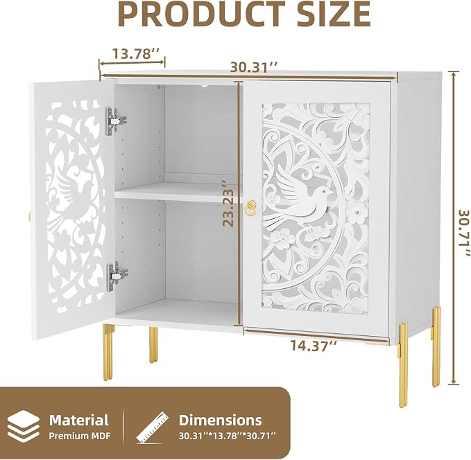 DHZ Accent Cabinet with Doors, Hollow-Carved Pattern Buffet Cabinet with Storage, Freestanding Sideboard Cabinet for Living Room Dining Room Entryway