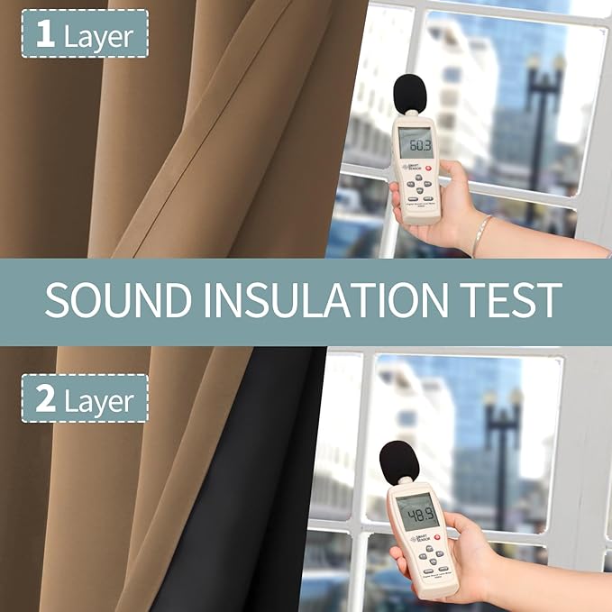 BGment Thermal Insulated 100% Blackout Curtains for Bedroom with Black Liner, Double Layer Full Room Darkening Noise Reducing Grommet Curtain (42 x 72 Inch, Taupe, 2 Panels)