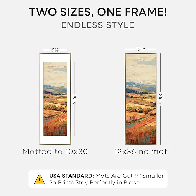 Homeforia 12x36 Picture Frame Bronze, High End Metal 12by36 Brass Poster Frames with Mat 10x30 Photo, 12 x 36 Panoramic Frames Matted to 10 by 30 Art, 36by12 Frames, Tempered Glass, Wall Kit, Set of 2