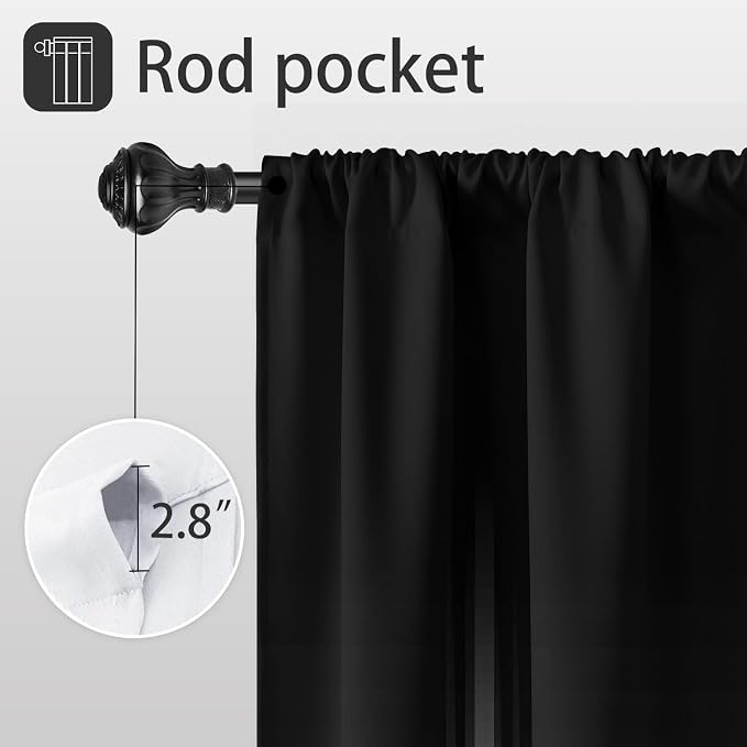 Coxila Black White Window Curtains for Bedroom 42 x 84 Inch Rod Pocket Long Ombre Silver Goth Stripe Boho Pattern Gradient Simple Design Living Room Treatment Set of 2 Curtain Panels Drapes Drapes