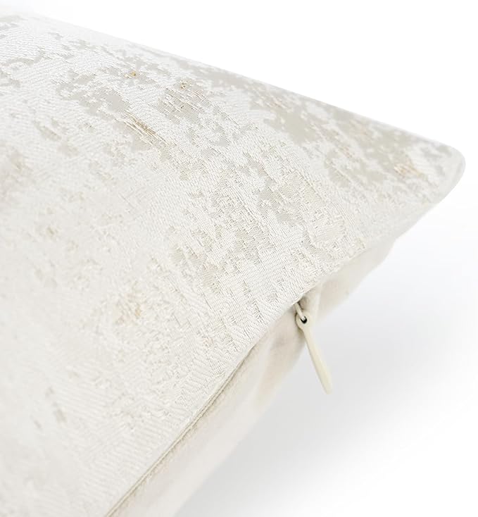 THE-TINOART Pack of 2 Modern Farmhouse Throw Pillow Covers 18x18, Beige and Gold Jacquard Woven Decorative Pillow Covers for Couch Sofa Bed, Neutral Textured Home Decor