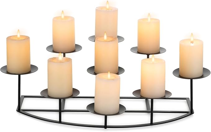 Candeldo Large Candle Holder for Inside Fireplace, Black Metal Candelabra | Mantle Decor, Floor Candelabras, Table Centerpiece, Candle Stand for Pillar