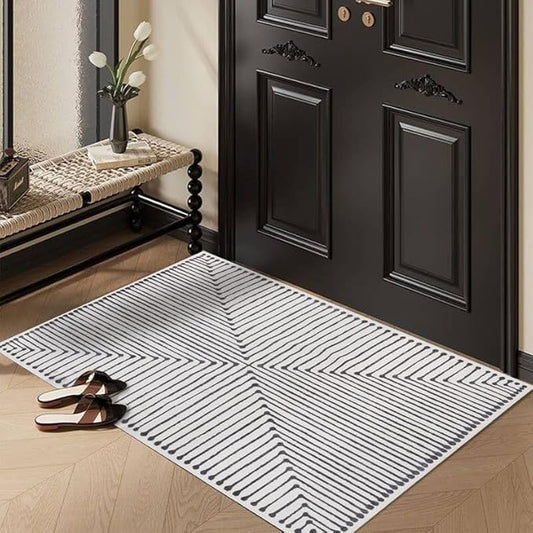 GLN Rugs Contemporary Collection - Machine Washable Modern Area Rug, Contemporary Washable, Non Slip, Abstract Rug, Living Room, Bedroom, Bathroom Rug (2'x3' Black Beige)
