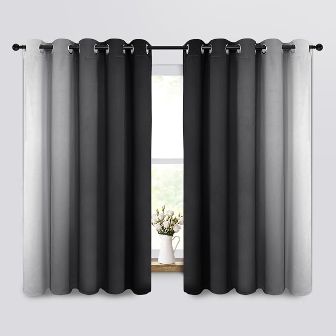 Yakamok Ombre Curtains Black and Greyish White for Living Room,62Wx63L | Room Darkening Curtains 63,Thermal Insulated Gradient Color Drape,Light Blocking Grommet Window Curtains for Bedroom,2 Panels