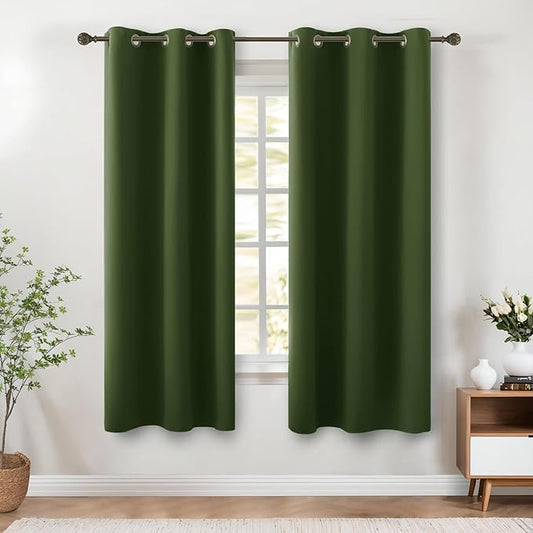 KOUFALL Olive Green Curtains 72 Inch Long for Living Room,Black Out Room Darkening Blackout Curtains 72 Inch Length 2 Panels Set