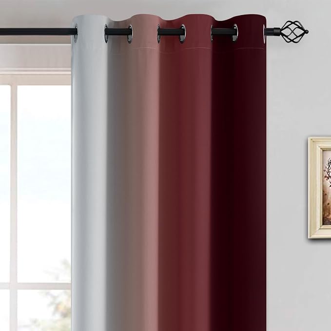 Yakamok Ombre Curtains Red and Greyish White for Living Room,52Wx84L | Room Darkening Curtains 84,Thermal Insulated Gradient Color Drape,Light Blocking Grommet Window Curtains for Bedroom,2 Panels