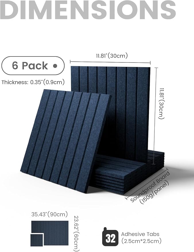 Fluxynara Large Felt Bulletin Board 36"x24" Cork Board Alternative - 6 Pack with 32 Safe Removable Adhesive Tabs, Cork Boards for Walls Pin Board for Home Office Classroom Felt Board-Carbon Blue