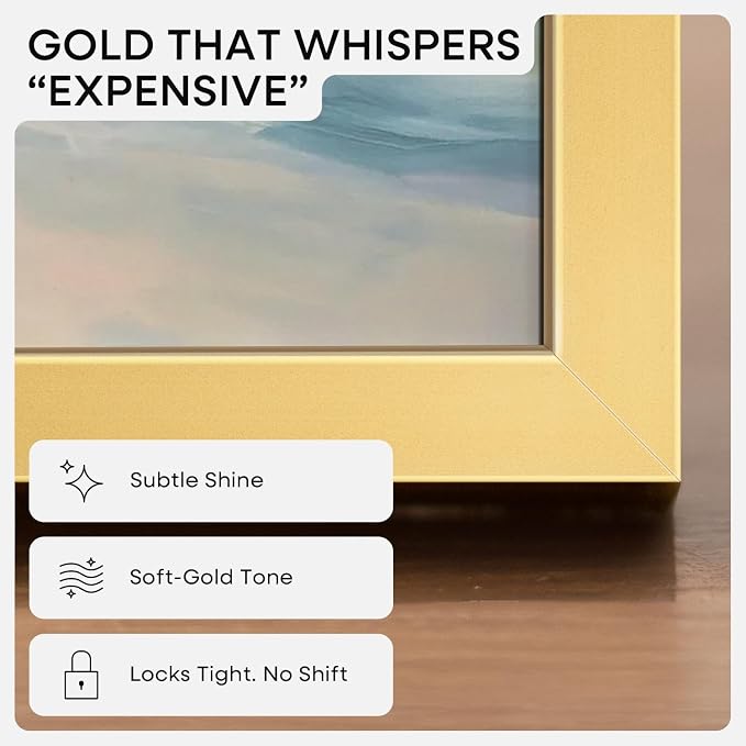 Homeforia 14x14 Picture Frame Gold, High End Metal 14 x 14 Square Poster Frame with Mat 12 x 12 Photo, 14x14 Frame Matted to 12x12 Print, 14by14 Gold Hanging Frames, Tempered Glass, Wall Kit, Set of 1