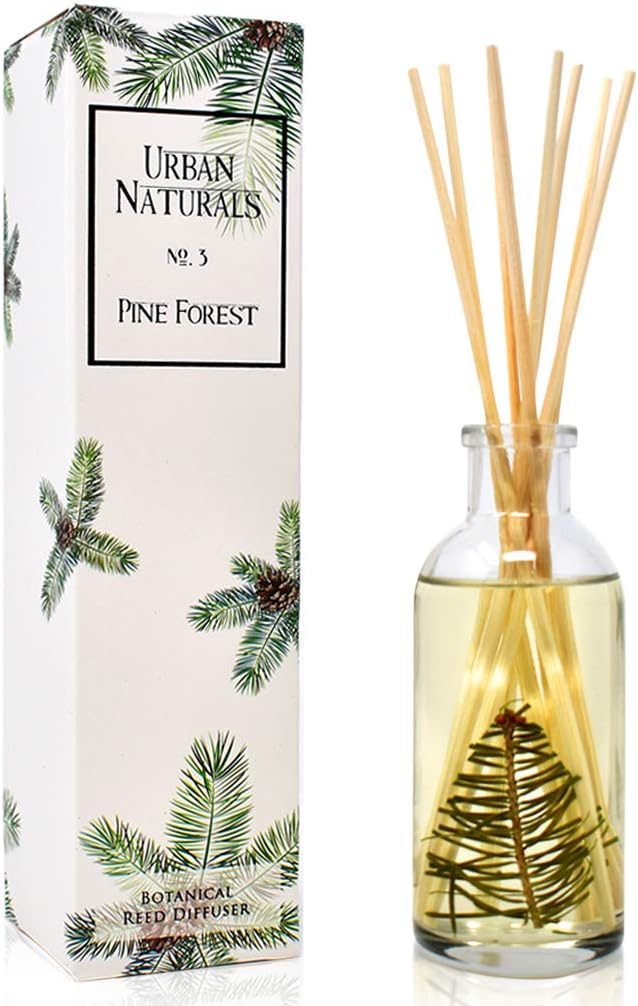 Urban Naturals Reed Diffuser Set, Pine Forest - Bathroom Shelf Décor | White Pine Needles, Eucalyptus and Sandalwood, Christmas Tree Scent, Holiday Decor with Real Pine Branches