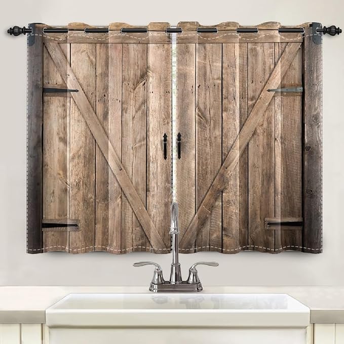 Rustic Curtains Vintage Wood Barn Door Old Garage Door American Native Country Farmhouse Farm Style Rural Art Architecture Living Room Bedroom Window Drapes Treatment,53x45 inch,2 Panels