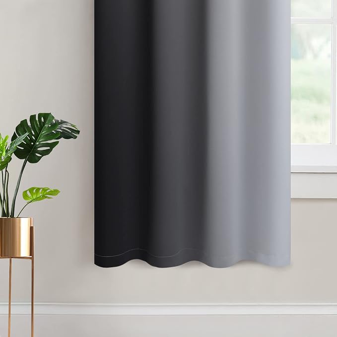 Yakamok Ombre Curtains Black and Greyish White for Living Room,52Wx63L | Room Darkening Curtains 63,Thermal Insulated Gradient Color Drape,Light Blocking Grommet Window Curtains for Bedroom,2 Panels
