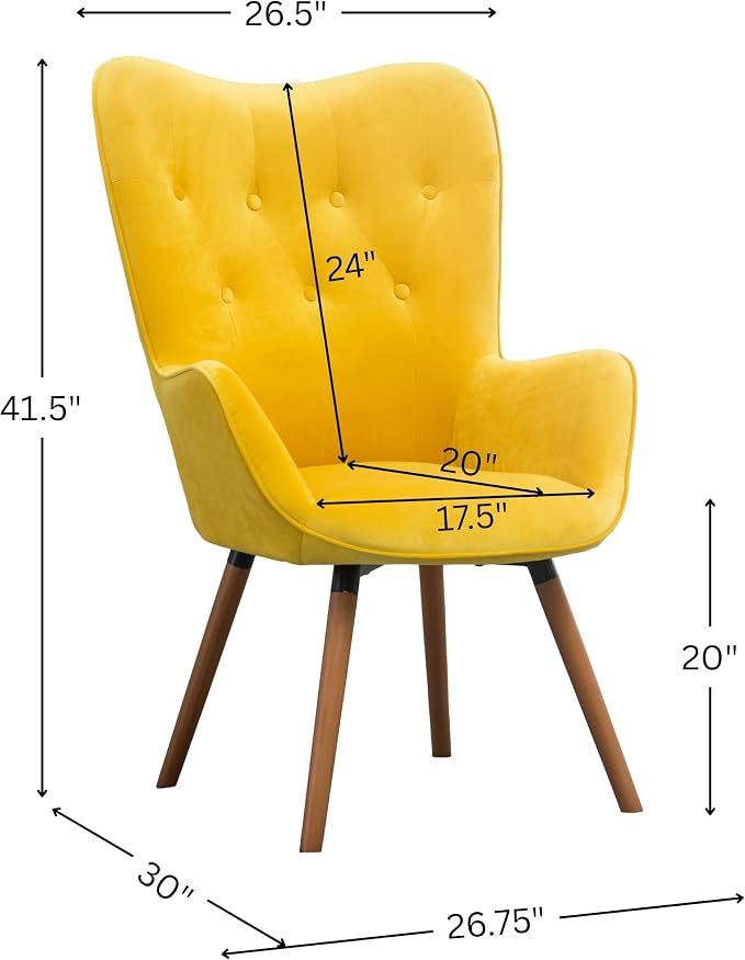 Roundhill Furniture AC155YL Doarnin Silky Velvet Tufted Button Accent Chair, Yellow 30D x 41.5W x 26.8H in