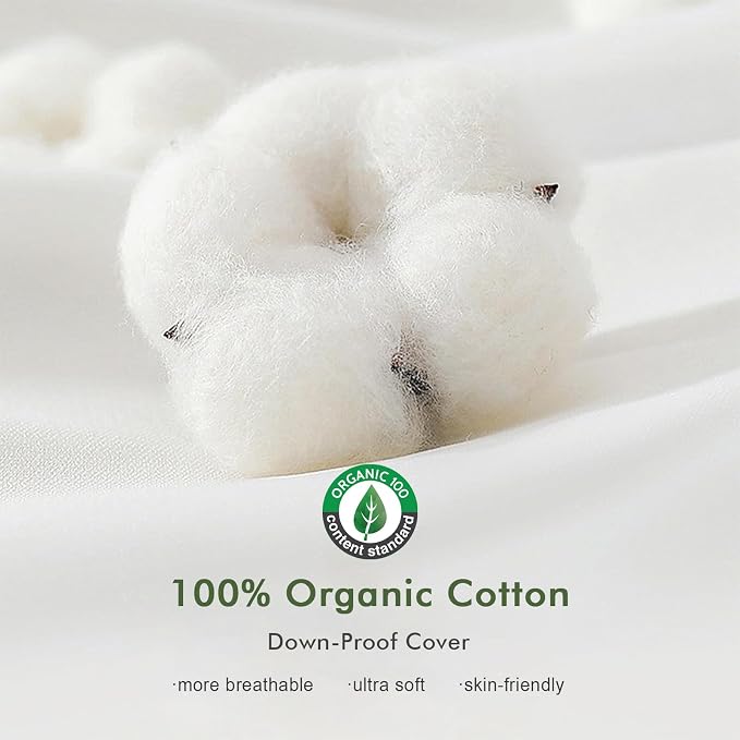 TOPGREEN Feathers Down Pillow Inserts 18x18 (Set of 4, White), 100% Organic Cotton Shell, Soft Decorative Square Throw Pillow for Living Room Sofa, Couch, or Bed