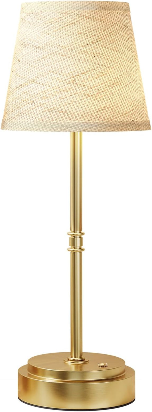 Rechargeable Cordless Table Lamp Gold - 1 Pack Brass 7500mAh Battery Operated Lamp, Small Antique Brass Aesthetic Desk Lamp for Kitchen Counter, Bathroom Vanity & Dining Room