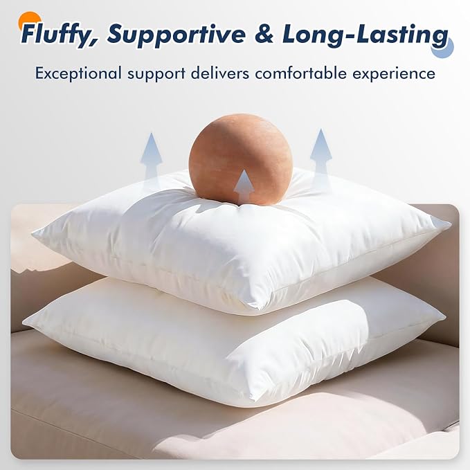 Pack of 4 18x18 Outdoor Pillow Inserts, Water Resistant Throw Pillow Inserts, Cushion Inner Pads for Patio, Furniture, Sofa, Bed, Living Room, Garden Decorative Waterproof Pillow Inserts