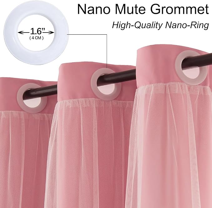Pink Curtains Drapes Blackout 60 Inches Long Cute Star Cutout Nursery Decor | Girls Room Darkening Curtain Double Layer Tulle Lace Sheer 2 Panels Kids Thermal Insulated Bedroom Window Treatments Cortinas
