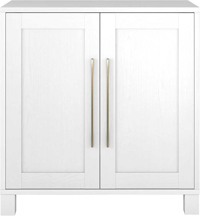 Henn&Hart 28" Wooden Accent Cabinet, Modern Sideboard Buffet Cabinet with 2 Doors and an Adjustable Shelf for Living Room, Dining Room, Bedroom or Entryway, Cloud White