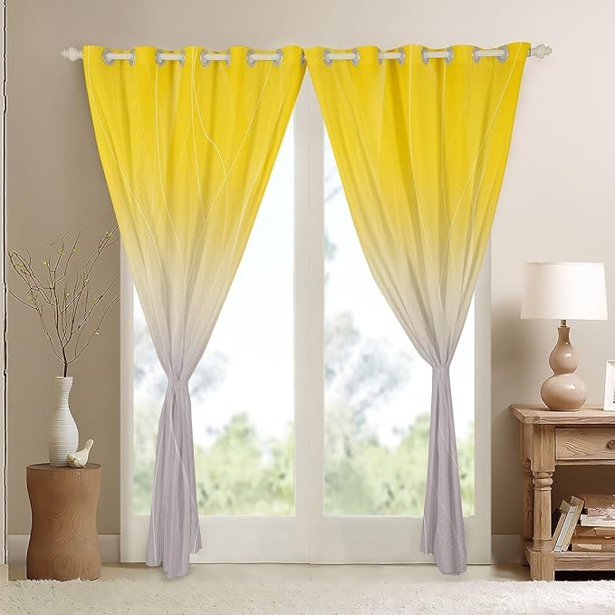 jejeloiu Yellow Darkening Drapes Kids Ombre Grey Strip Lines Curtains for Bedroom Living Room Gradient Style Blackout Curtains for Women Men Lightweight Abstract Window Treatments s