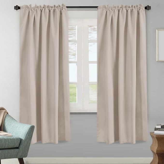 H.VERSAILTEX Blackout Curtains Thermal Insulated Window Treatment Panels Room Darkening Blackout Drapes for Living Room Back Tab/Rod Pocket Bedroom Draperies (2 Panels, Fog, 52 x 72 Inch)